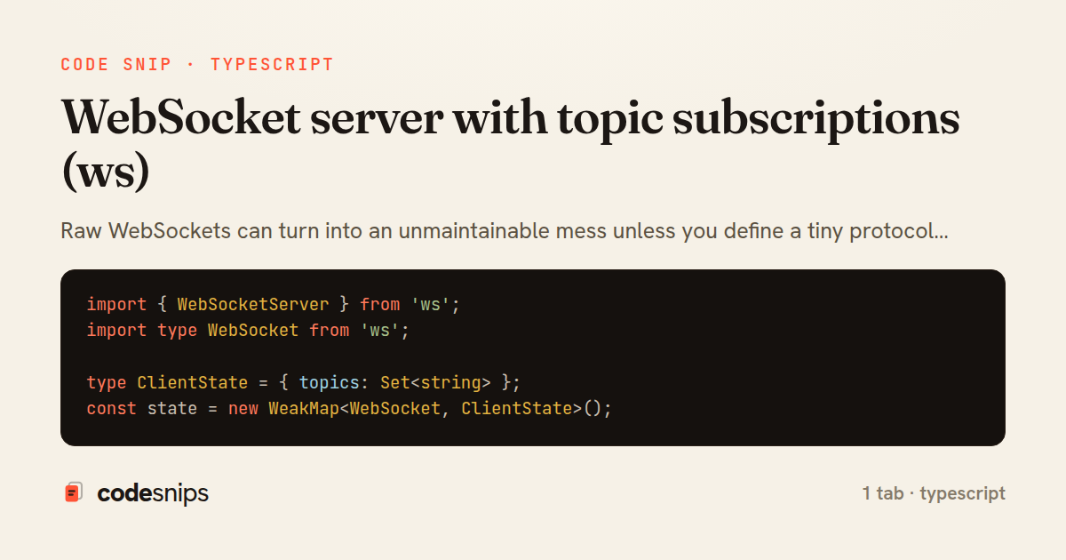 WebSocket server with topic subscriptions (ws) — share card