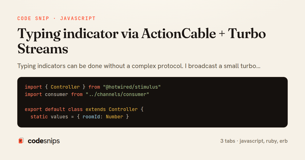 Typing indicator via ActionCable + Turbo Streams — share card