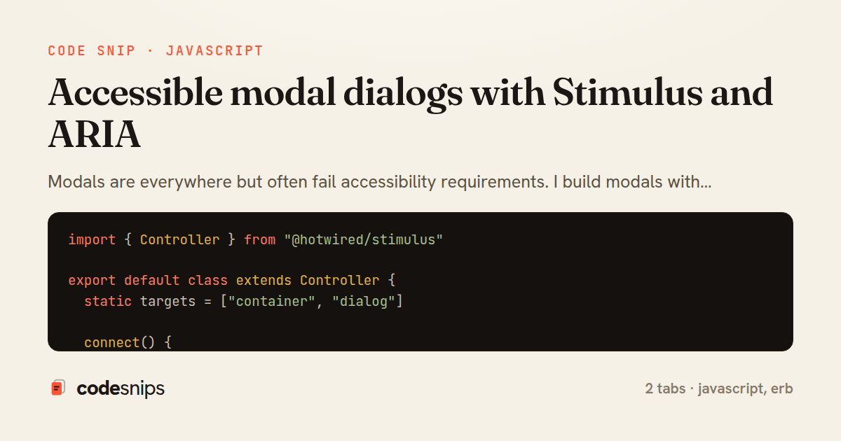 Accessible modal dialogs with Stimulus and ARIA — share card
