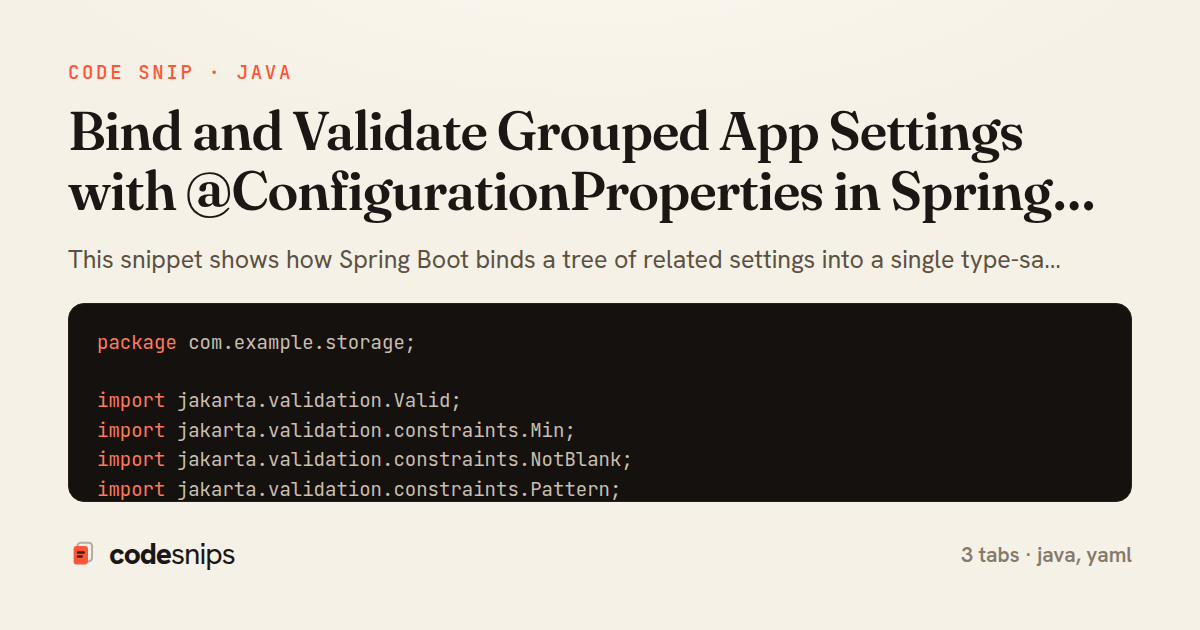 Bind and Validate Grouped App Settings with @ConfigurationProperties in Spring Boot — share card