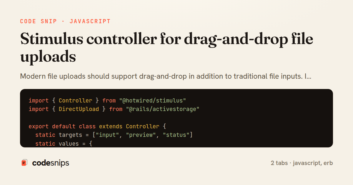 Stimulus controller for drag-and-drop file uploads — share card