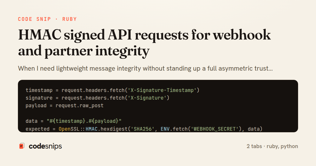 HMAC signed API requests for webhook and partner integrity — share card