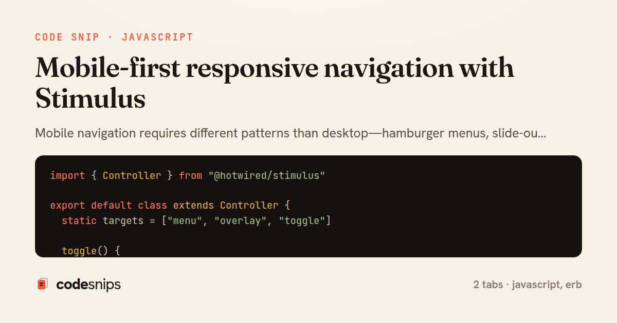 Mobile-first responsive navigation with Stimulus — share card
