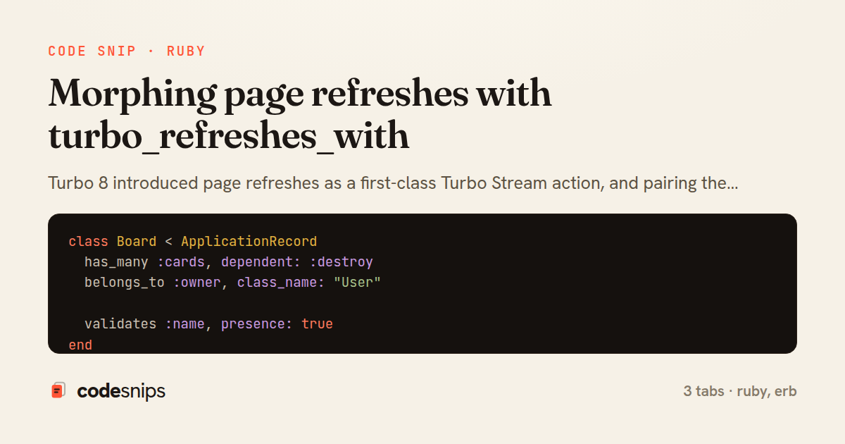 Morphing page refreshes with turbo_refreshes_with — share card