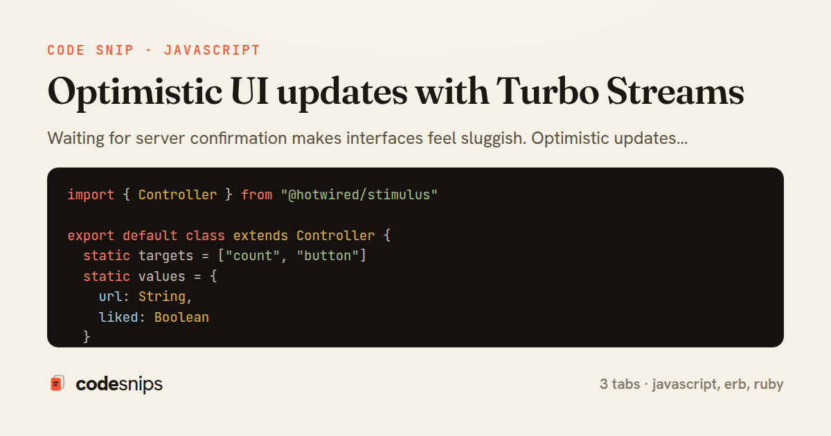 Optimistic UI updates with Turbo Streams — share card