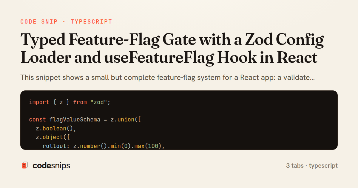 Typed Feature-Flag Gate with a Zod Config Loader and useFeatureFlag Hook in React — share card