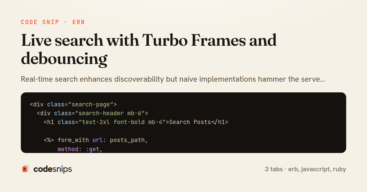 Live search with Turbo Frames and debouncing — share card