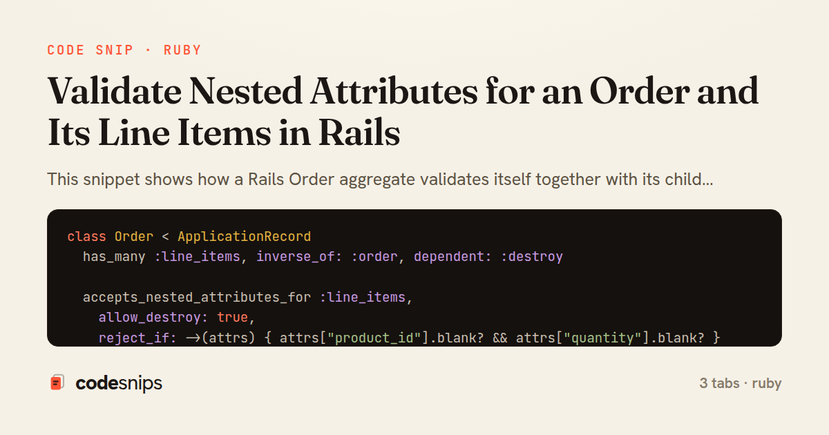 Validate Nested Attributes for an Order and Its Line Items in Rails — share card