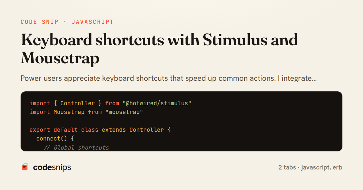 Keyboard shortcuts with Stimulus and Mousetrap — share card