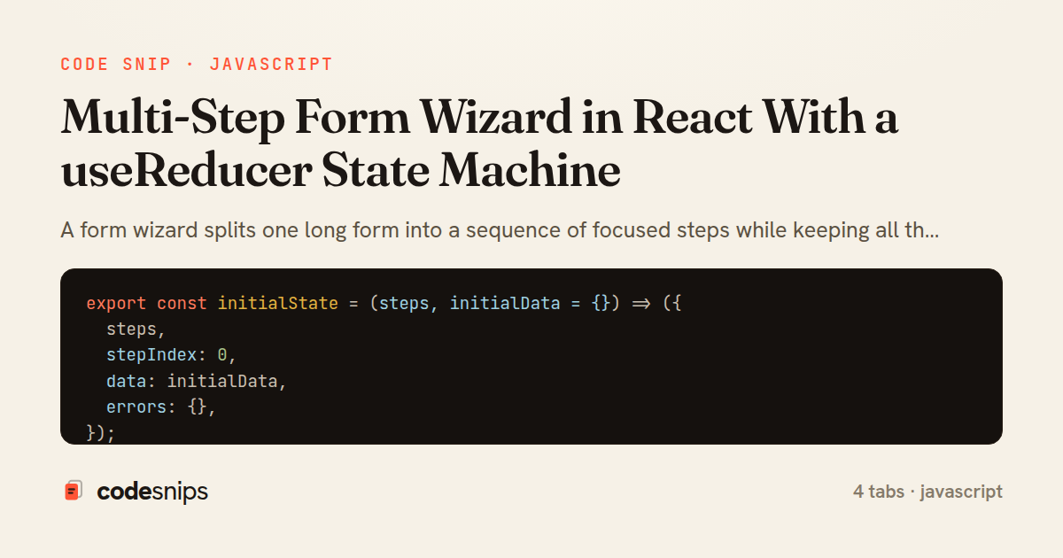 Multi-Step Form Wizard in React With a useReducer State Machine — share card