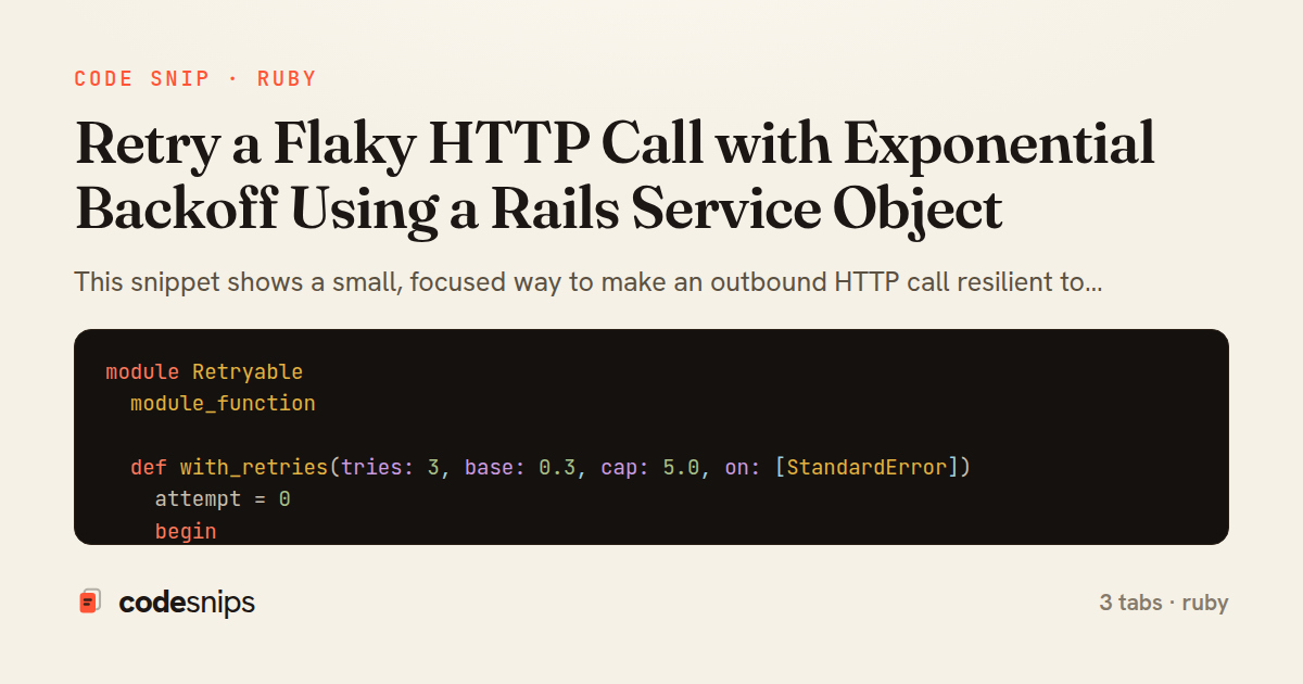 Retry a Flaky HTTP Call with Exponential Backoff Using a Rails Service Object — share card