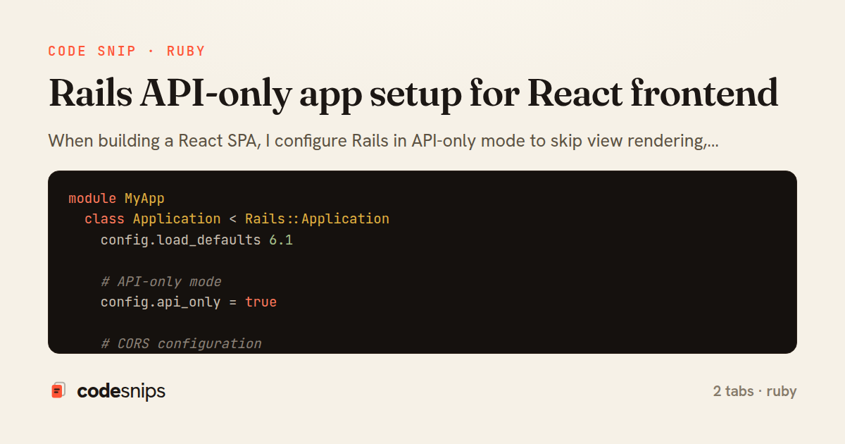 Rails API-only app setup for React frontend — share card