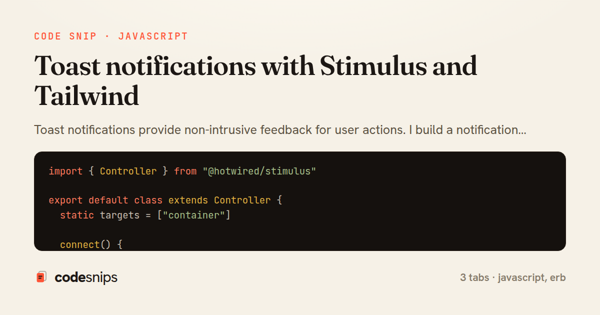 Toast notifications with Stimulus and Tailwind — share card