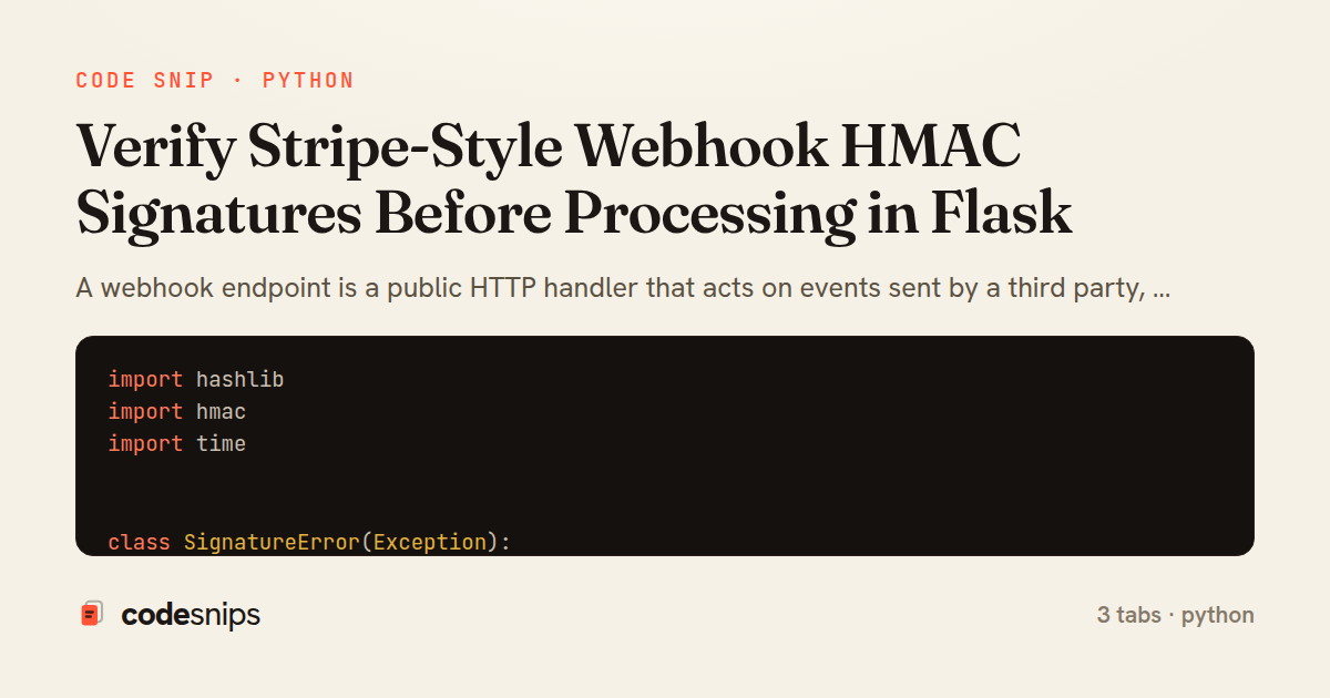 Verify Stripe-Style Webhook HMAC Signatures Before Processing in Flask — share card