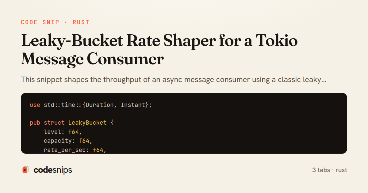 Leaky-Bucket Rate Shaper for a Tokio Message Consumer — share card