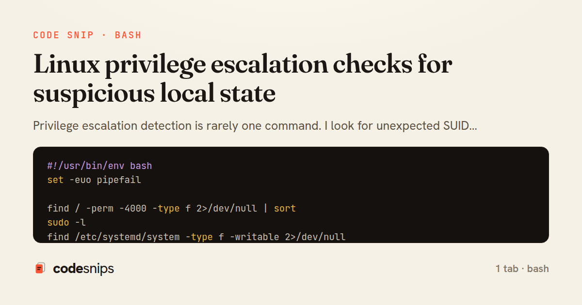 Linux privilege escalation checks for suspicious local state — share card