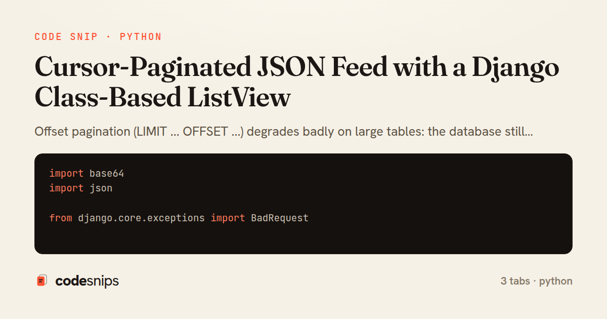Cursor-Paginated JSON Feed with a Django Class-Based ListView — share card