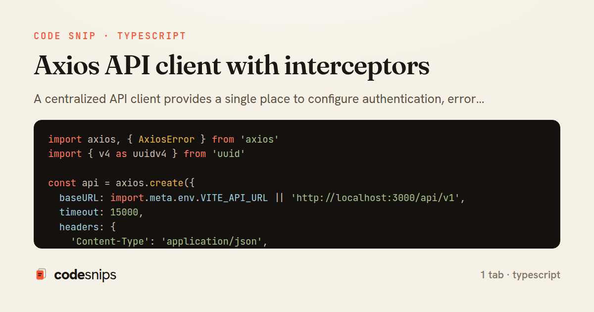 Axios API client with interceptors — share card