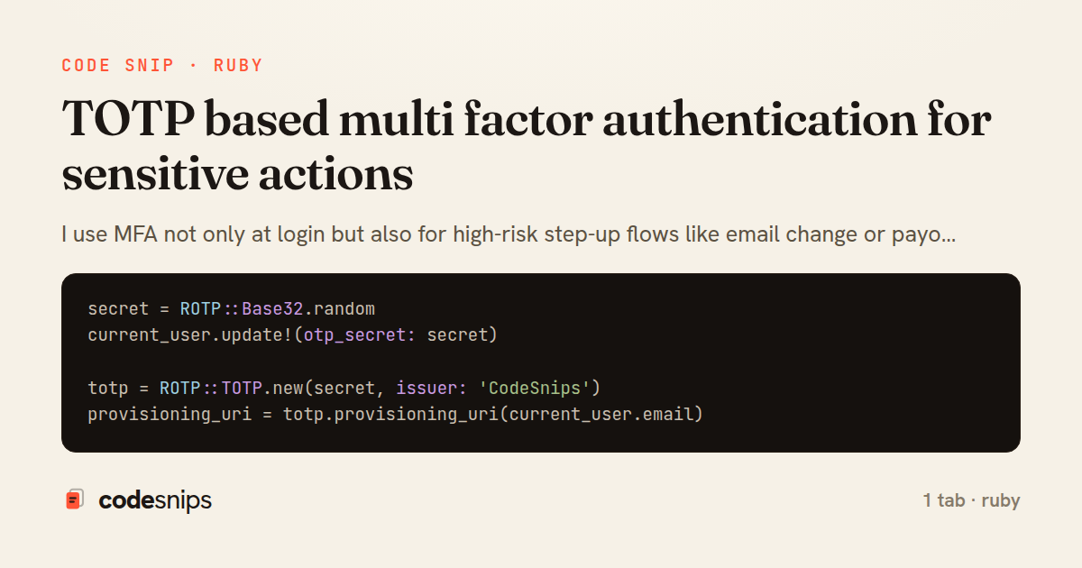 TOTP based multi factor authentication for sensitive actions — share card