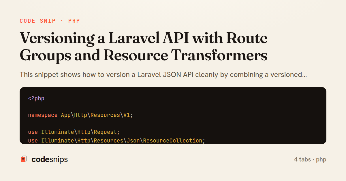 Versioning a Laravel API with Route Groups and Resource Transformers — share card