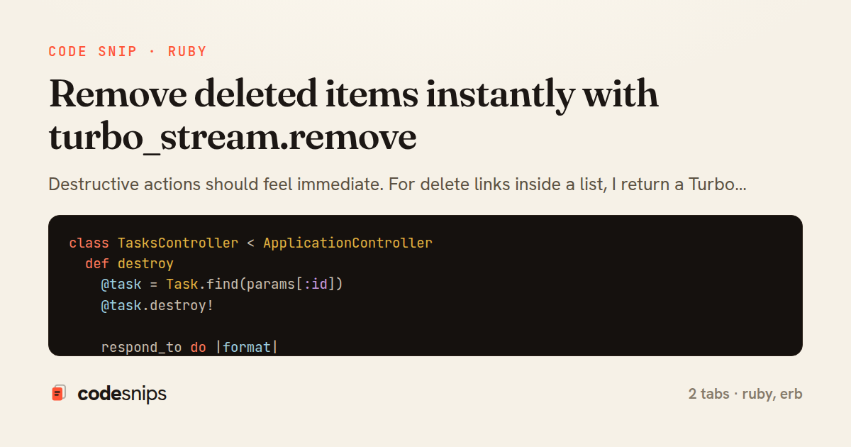 Remove deleted items instantly with turbo_stream.remove — share card