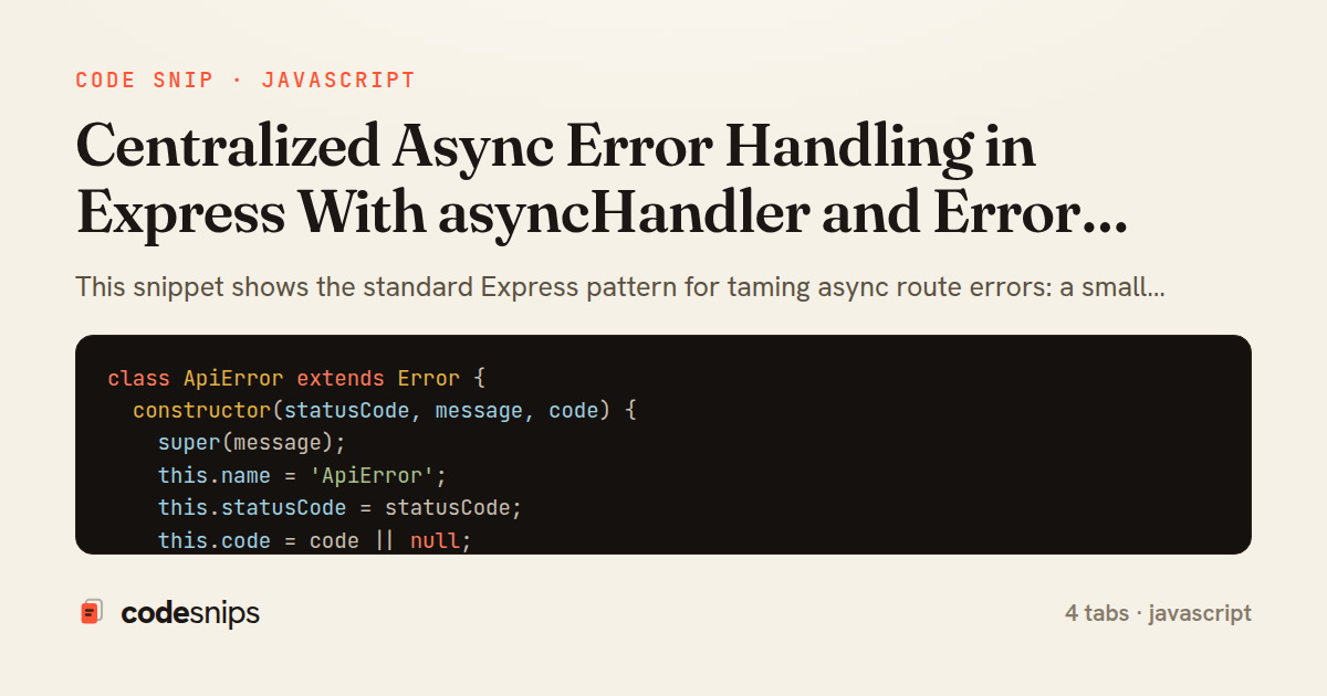 Centralized Async Error Handling in Express With asyncHandler and Error Middleware — share card