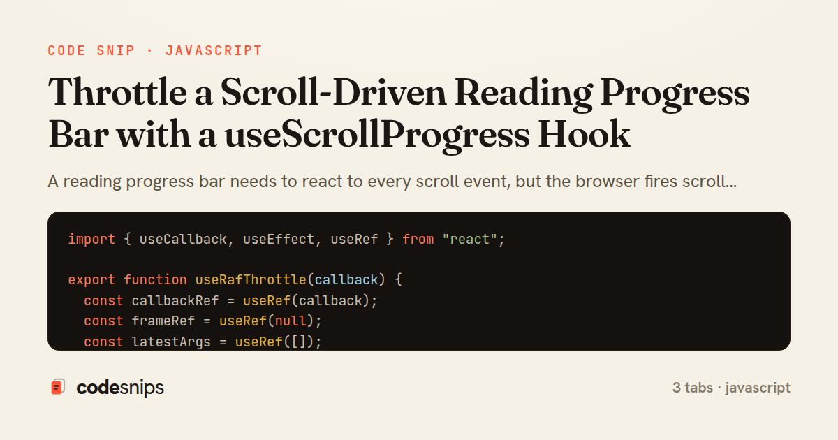 Throttle a Scroll-Driven Reading Progress Bar with a useScrollProgress Hook — share card