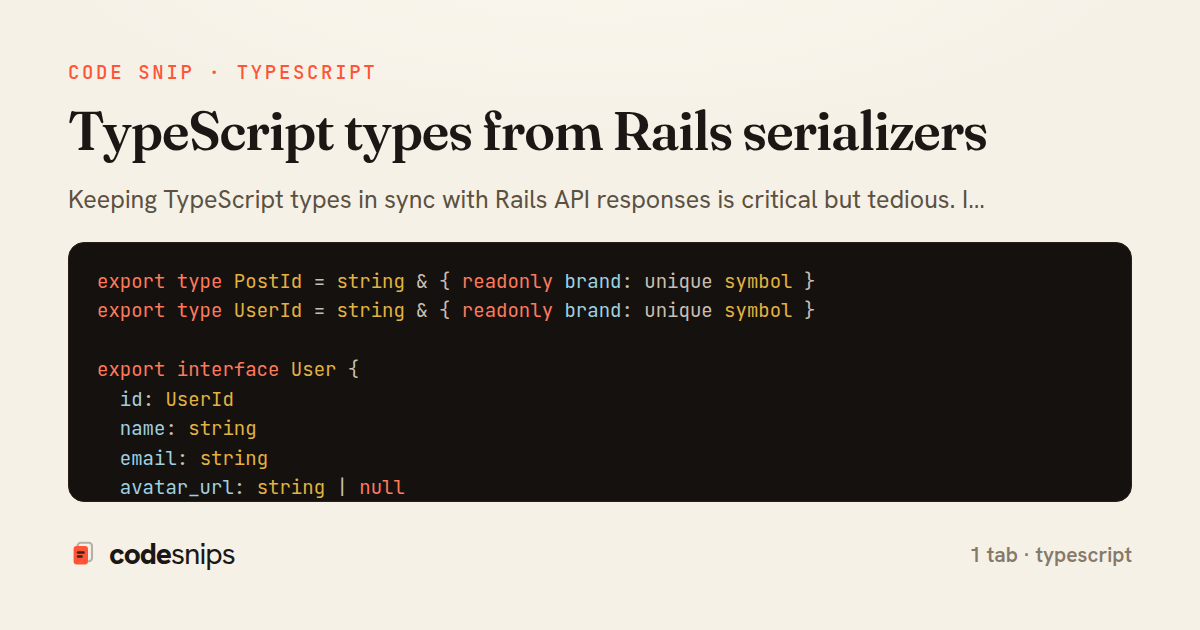 TypeScript types from Rails serializers — share card