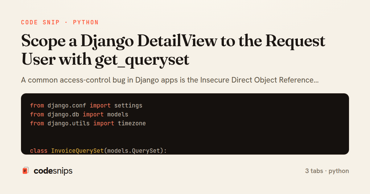 Scope a Django DetailView to the Request User with get_queryset — share card