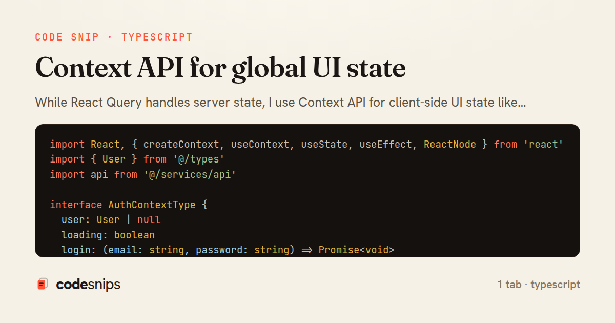 Context API for global UI state — share card