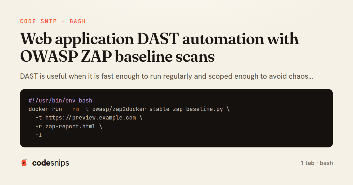 Web application DAST automation with OWASP ZAP baseline scans — share card