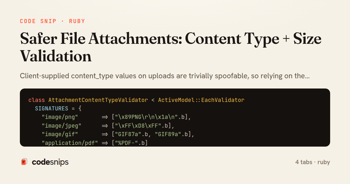 Safer File Attachments: Content Type + Size Validation — share card