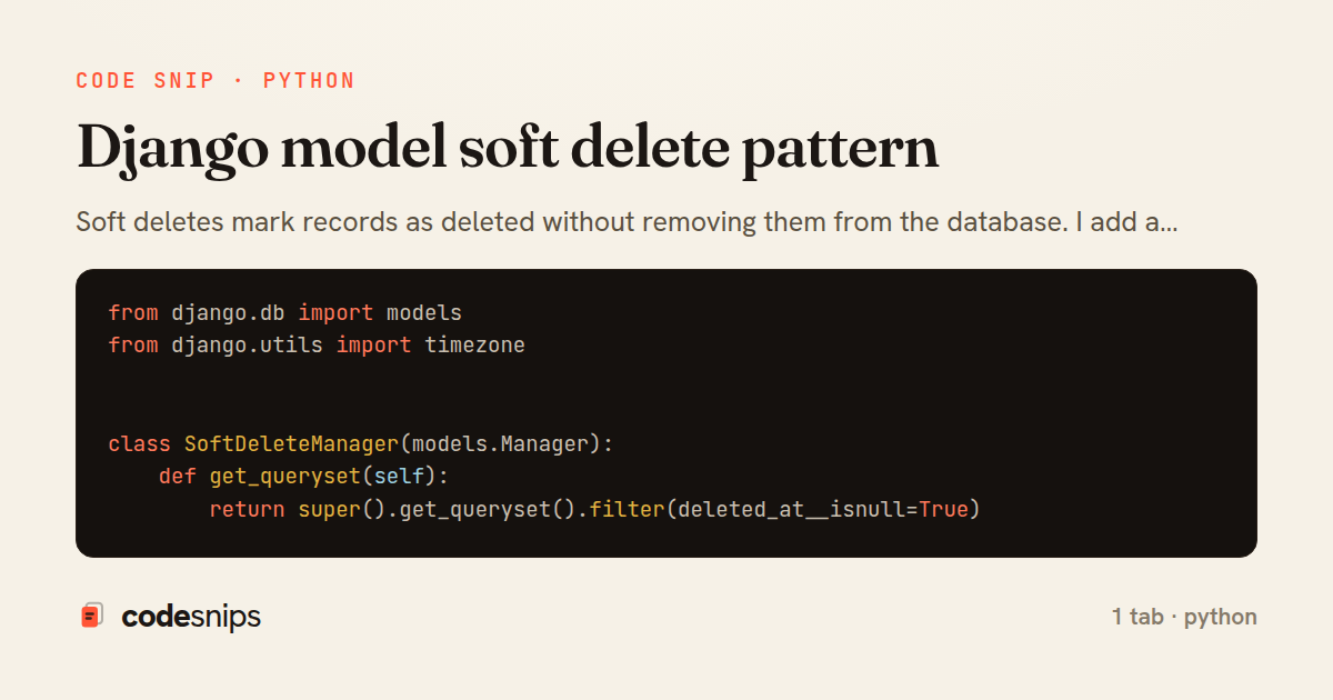 Django model soft delete pattern — share card