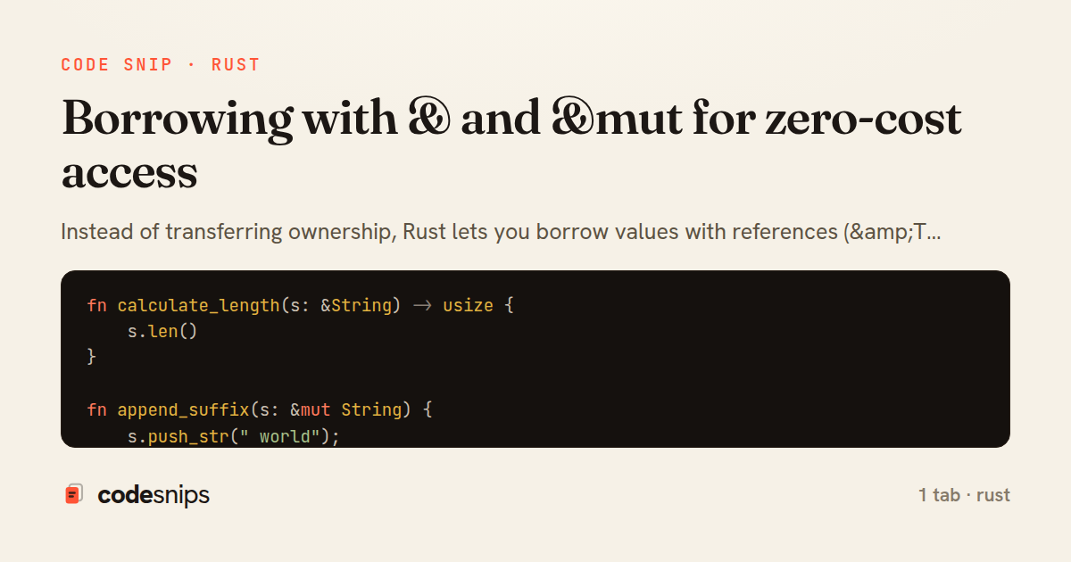 Borrowing with & and &mut for zero-cost access — share card