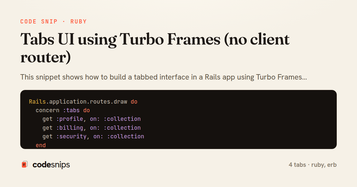 Tabs UI using Turbo Frames (no client router) — share card