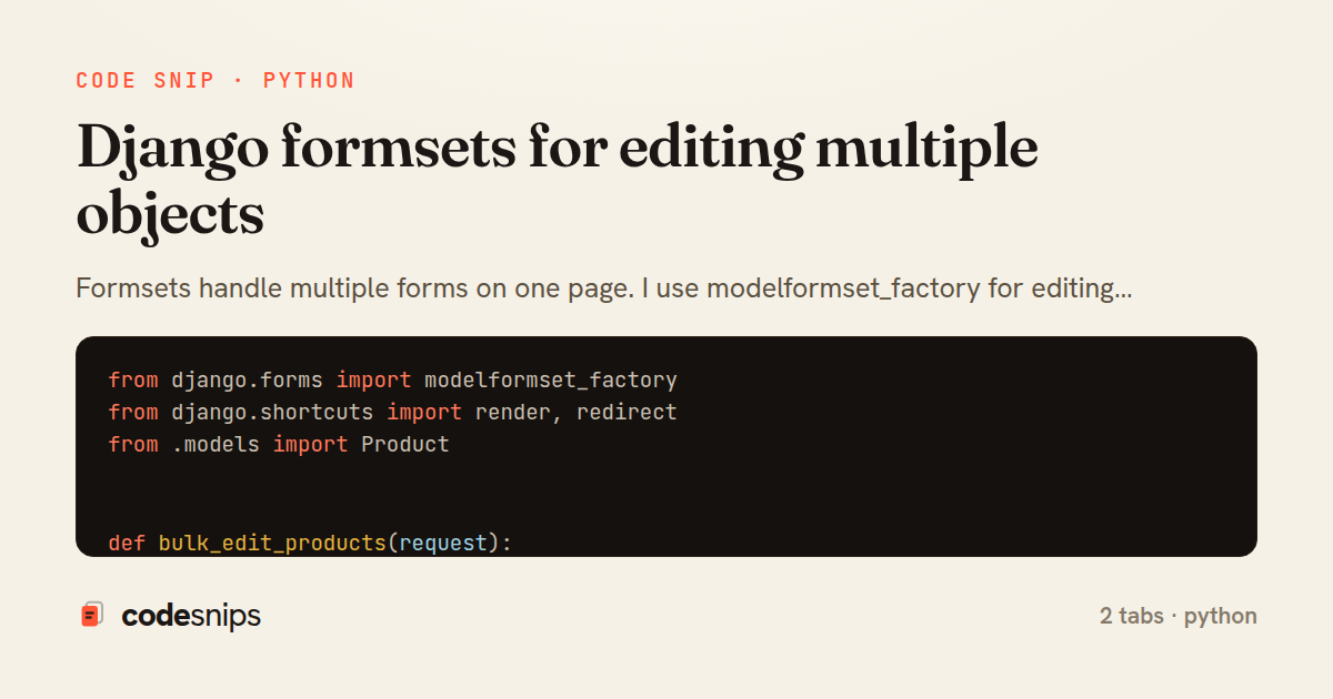 Django formsets for editing multiple objects — share card
