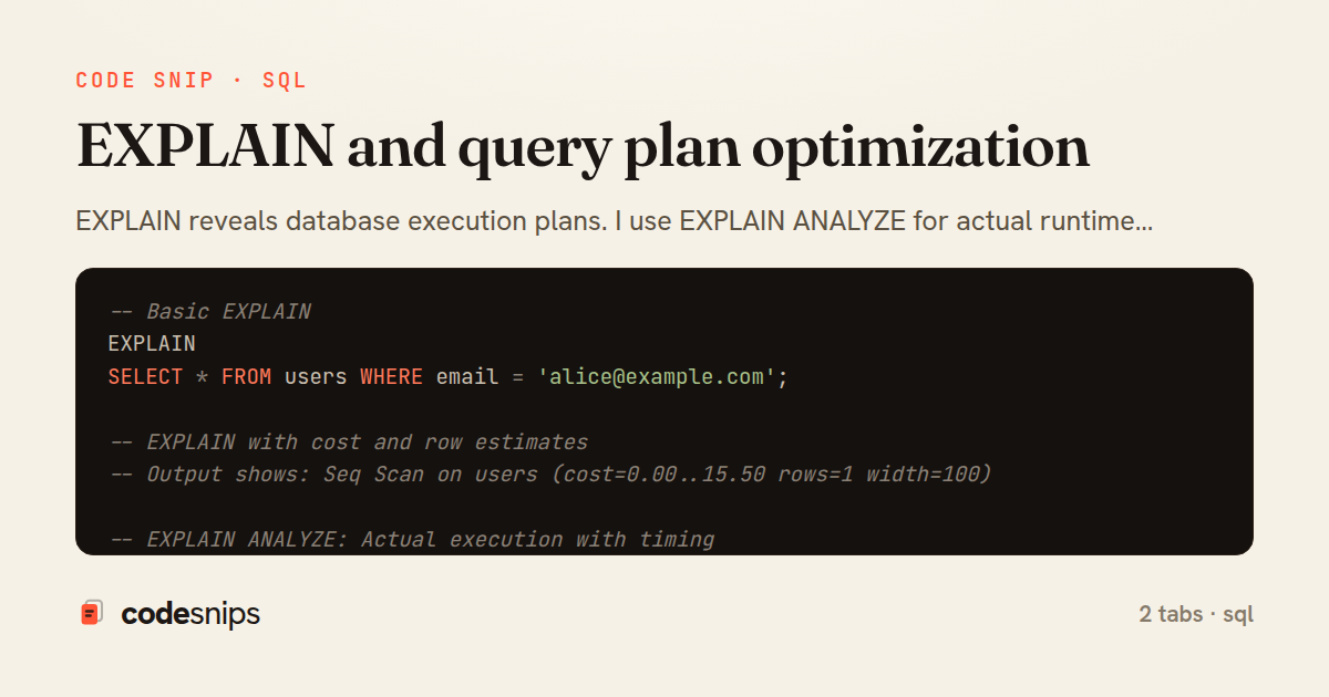 EXPLAIN and query plan optimization — share card