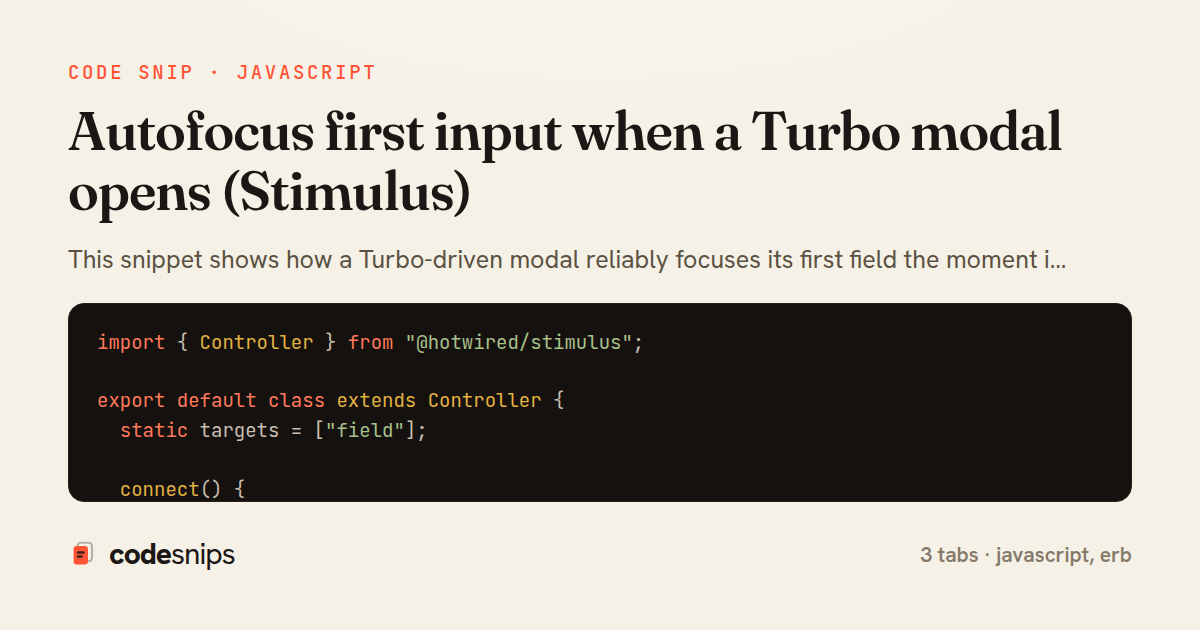 Autofocus first input when a Turbo modal opens (Stimulus) — share card
