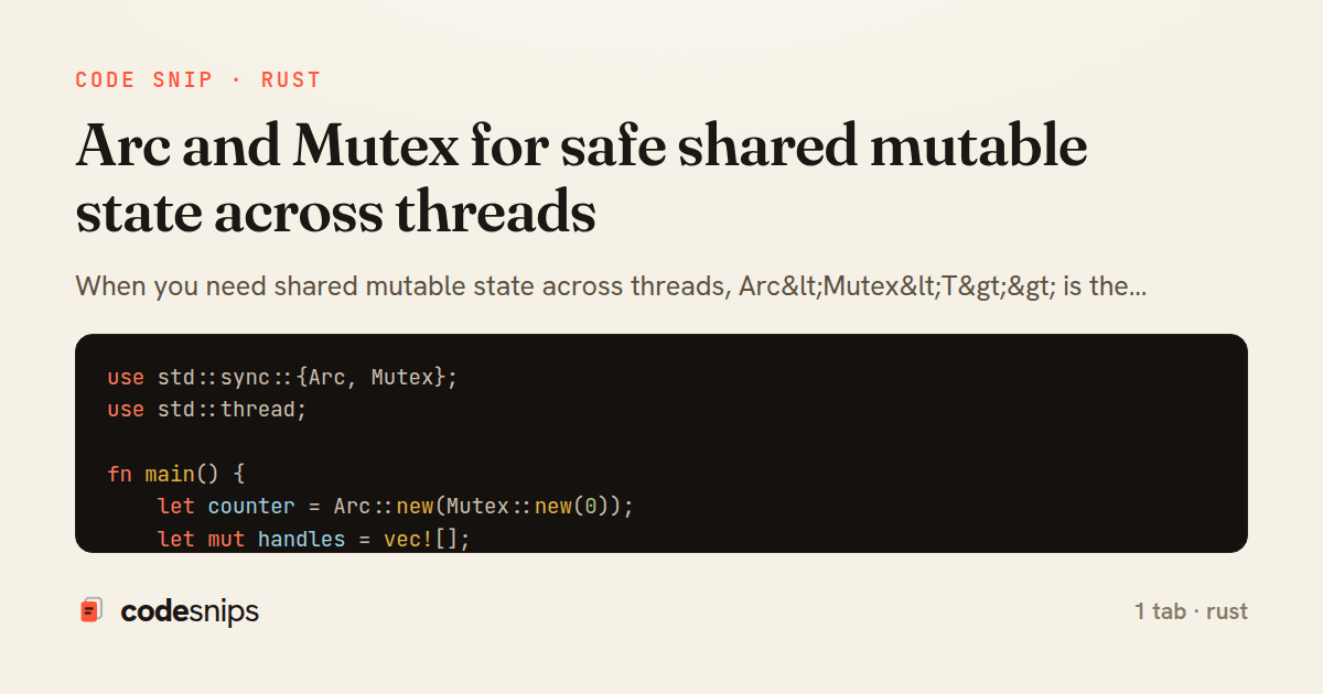 Arc and Mutex for safe shared mutable state across threads — share card