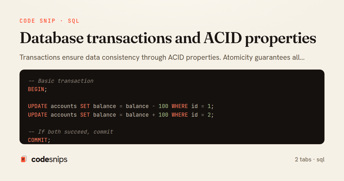 Database transactions and ACID properties — share card