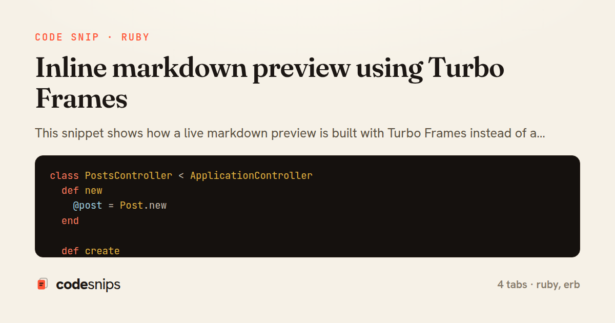 Inline markdown preview using Turbo Frames — share card