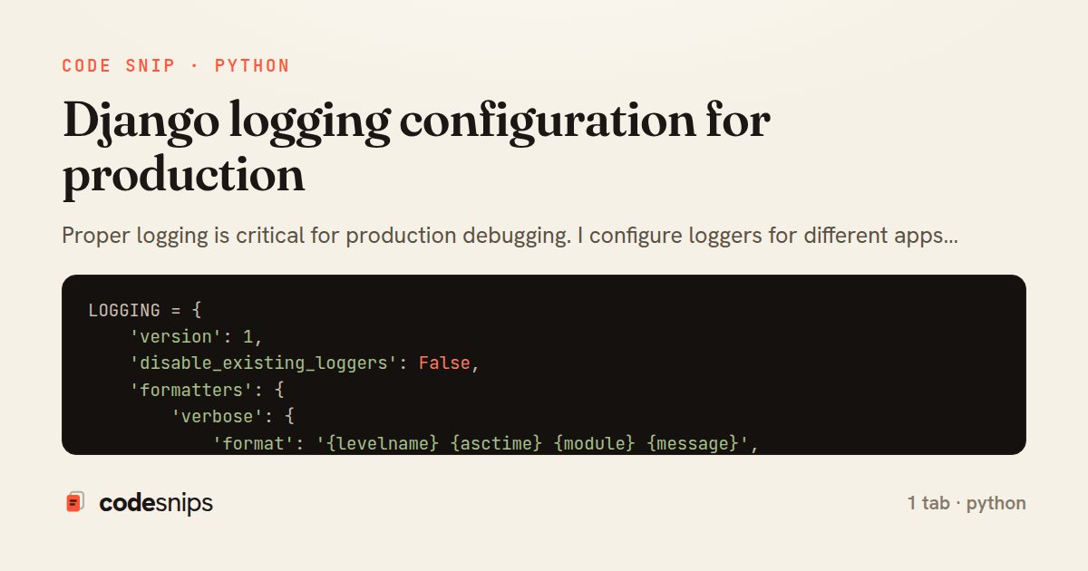 Django logging configuration for production — share card