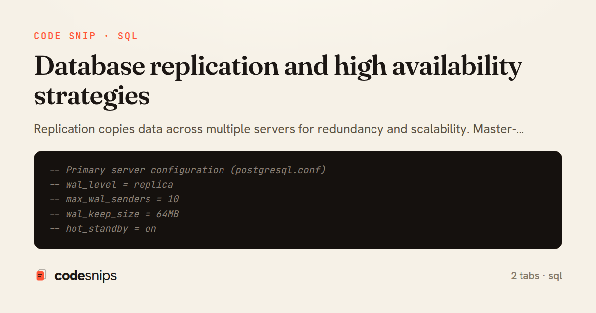 Database replication and high availability strategies — share card