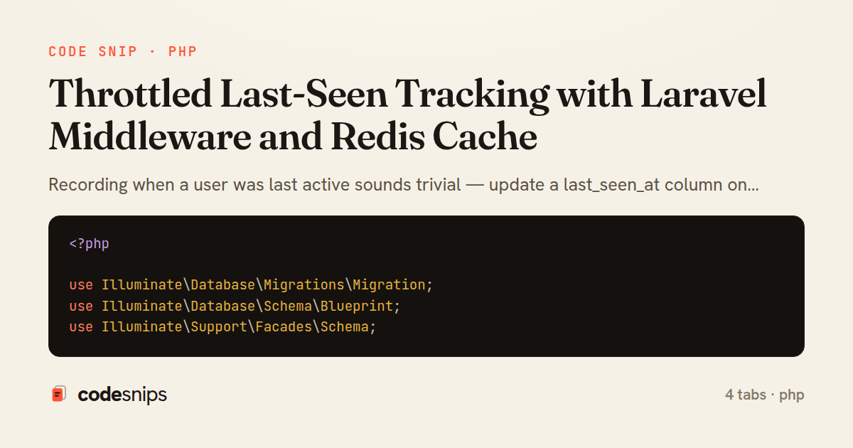 Throttled Last-Seen Tracking with Laravel Middleware and Redis Cache — share card