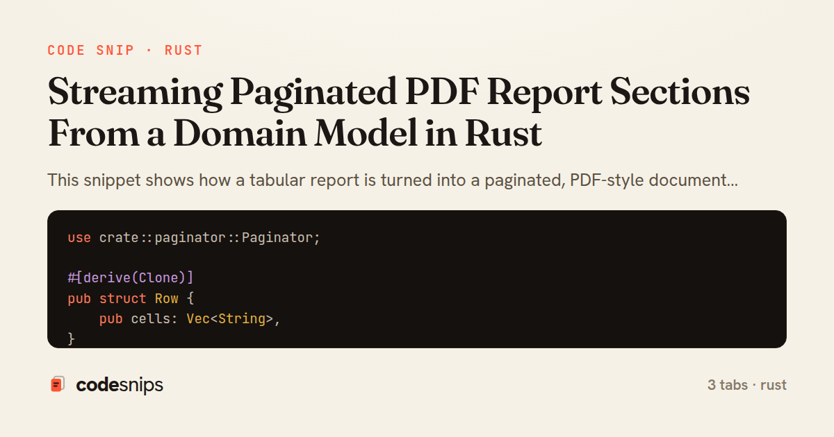 Streaming Paginated PDF Report Sections From a Domain Model in Rust — share card