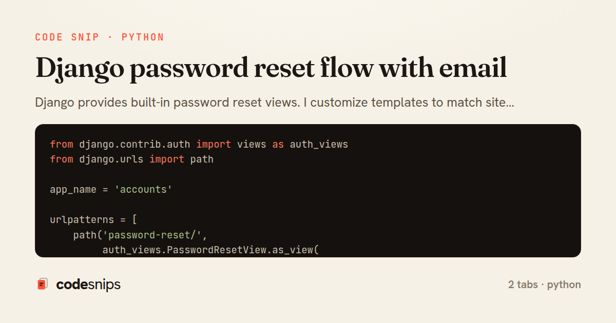 Django password reset flow with email — share card