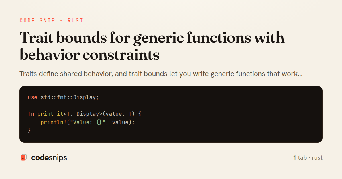 Trait bounds for generic functions with behavior constraints — share card