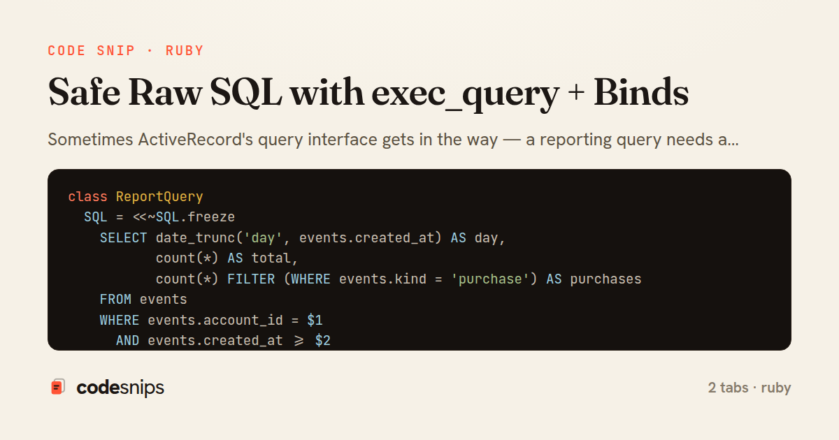 Safe Raw SQL with exec_query + Binds — share card