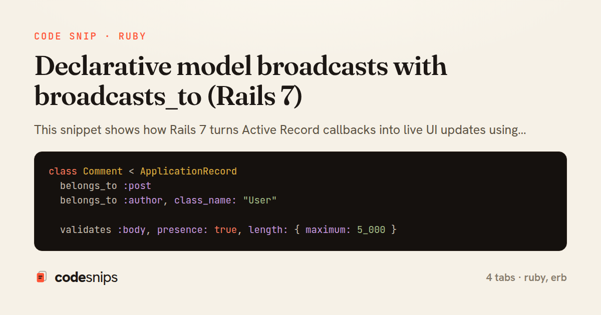 Declarative model broadcasts with broadcasts_to (Rails 7) — share card