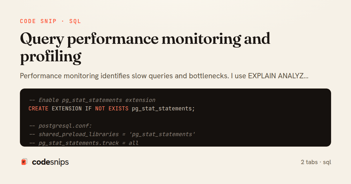 Query performance monitoring and profiling — share card